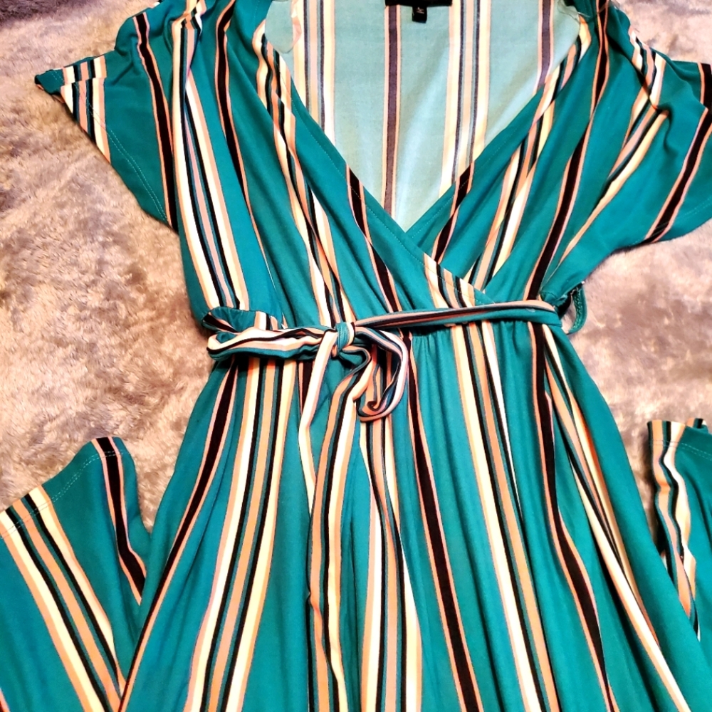 Derek Heart green, pink and white striped jumpsuit (crop length); size large
